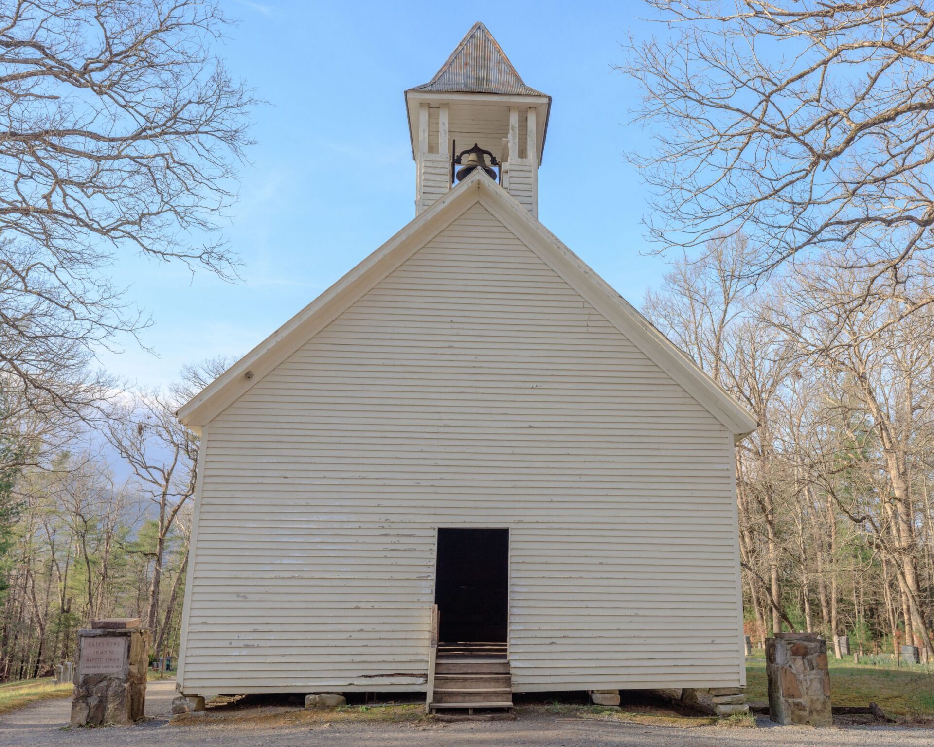 Historic white country church with a steeple roof near Gallatin TN